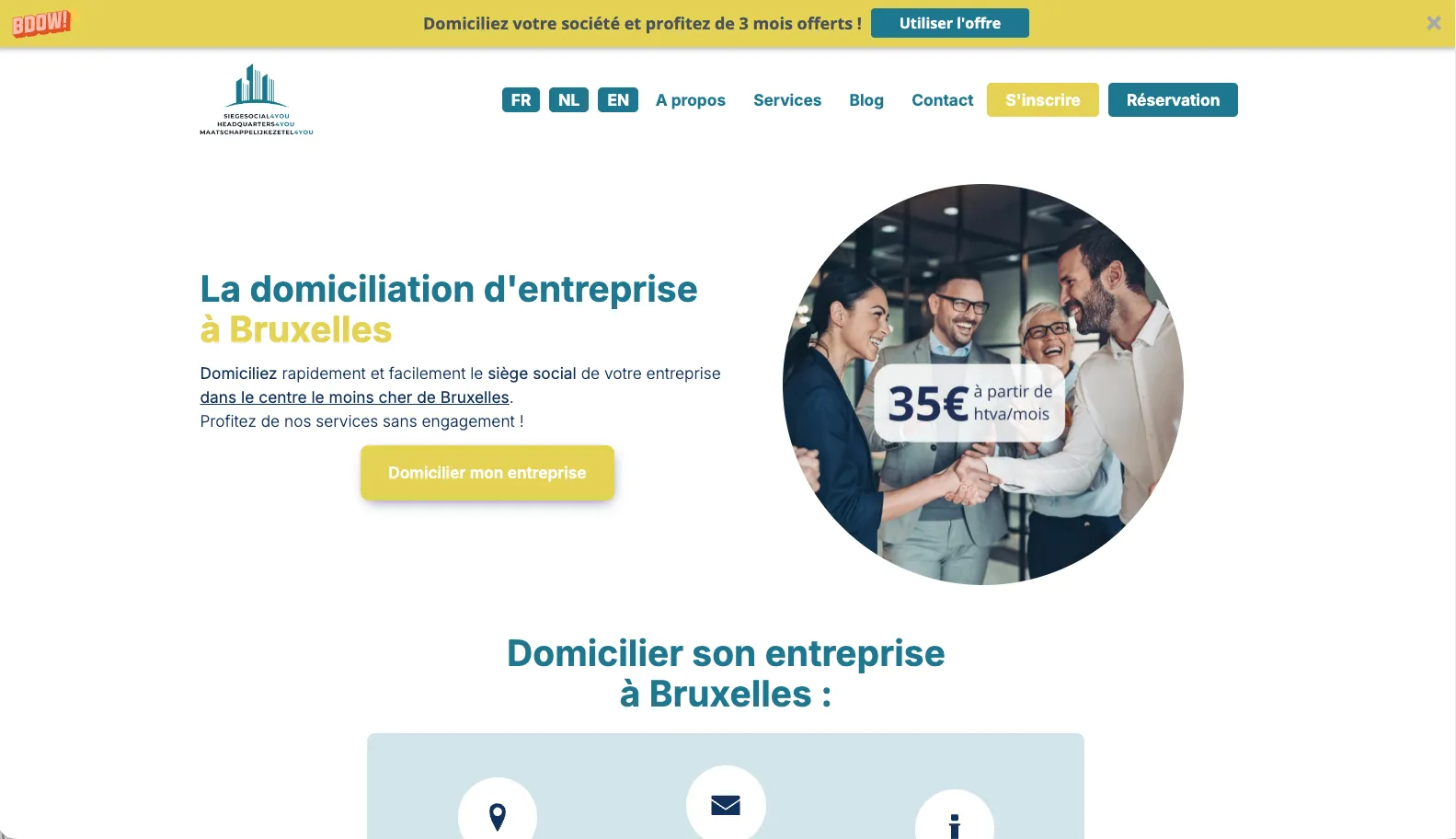 Ancien site : bandeau promotionnel, titre générique, photo de banque d'images